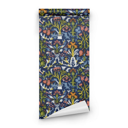 Roll of William Morris Flower Pot Navy large scale wallpaper