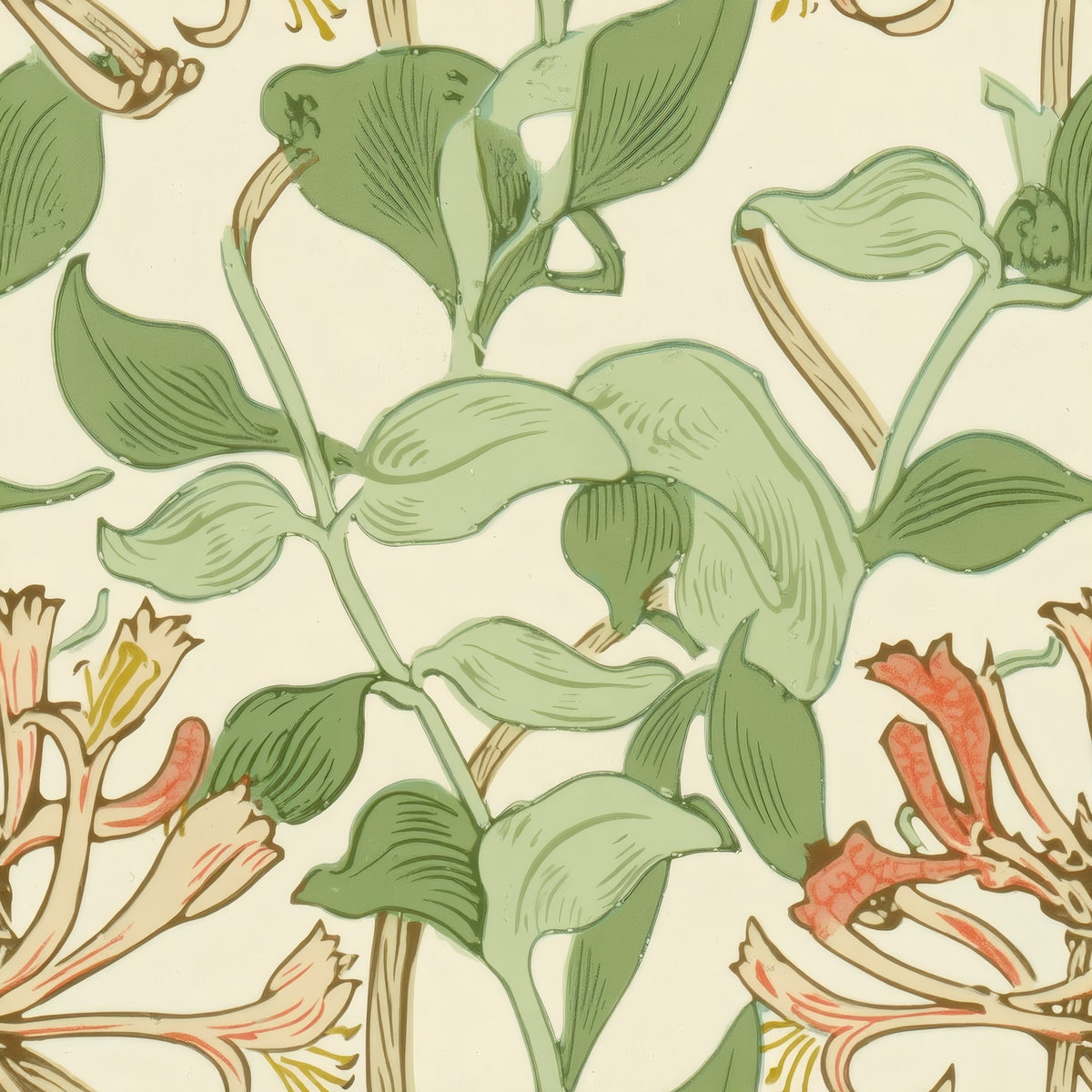 William Morris Honeysuckle Cream large scale wallpaper pattern repeat