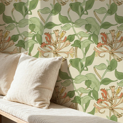 William Morris Honeysuckle Cream large scale wallpaper in a styled room