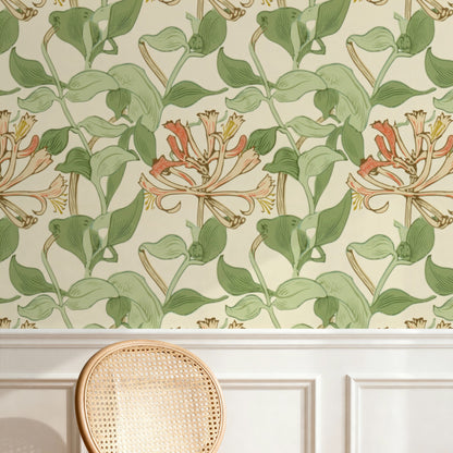 William Morris Honeysuckle Cream large scale wallpaper in a styled room