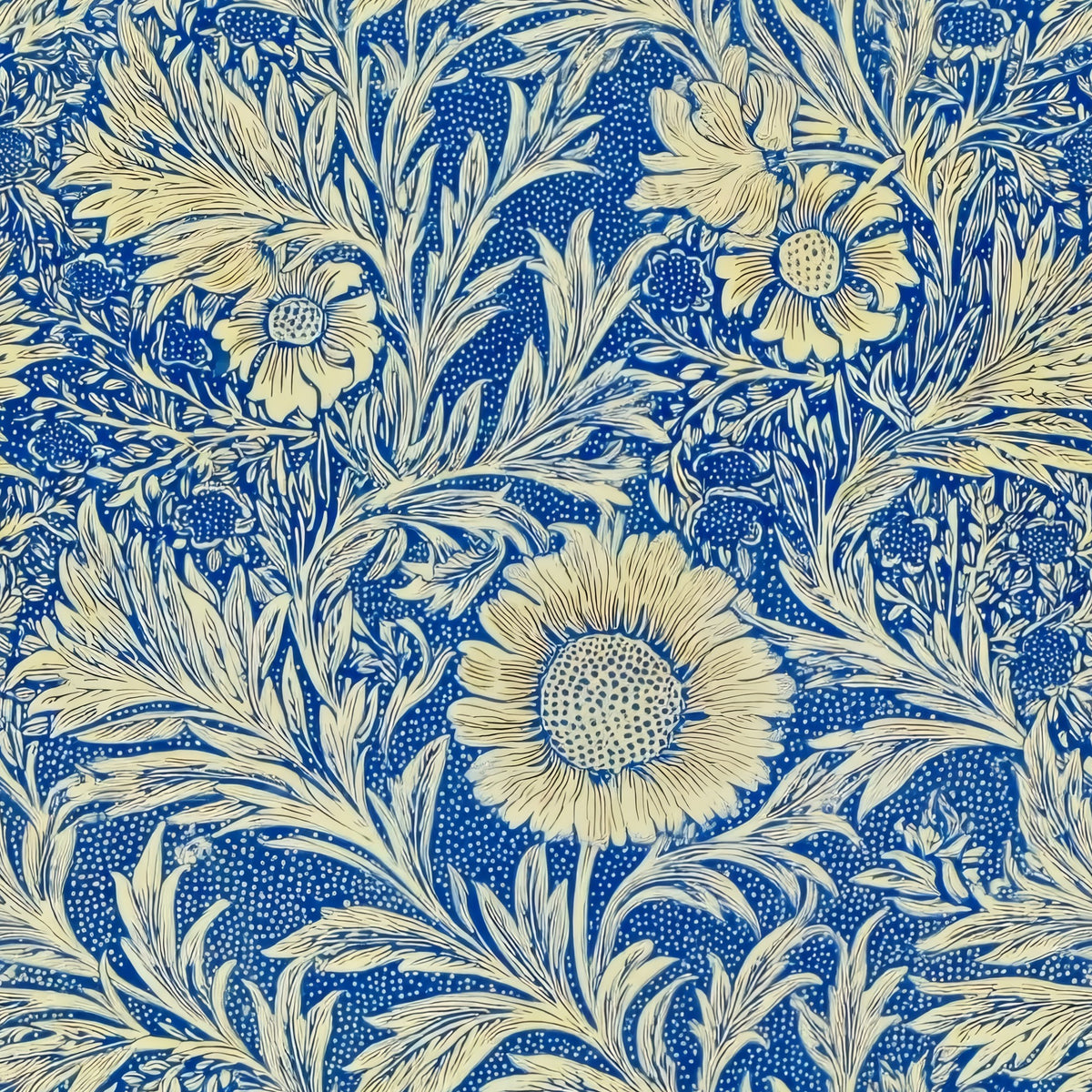 William Morris Marigold Blue large scale wallpaper pattern repeat