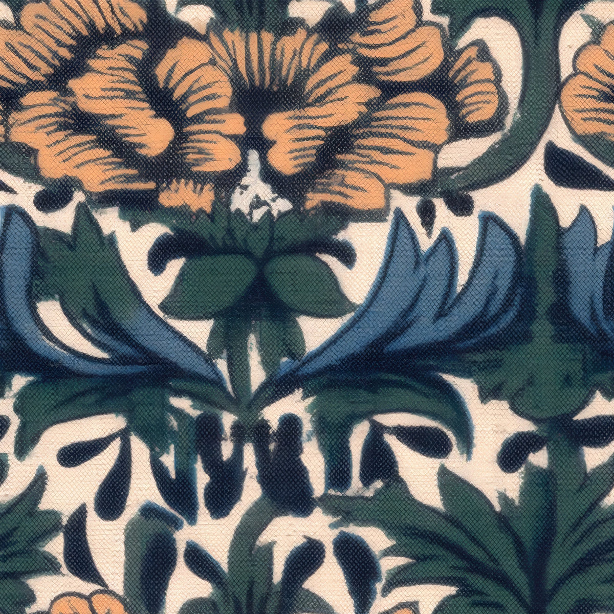 William Morris Peony Navy large scale wallpaper pattern repeat