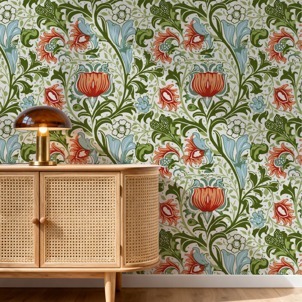 William Morris Persian Ivory wallpaper in a styled room