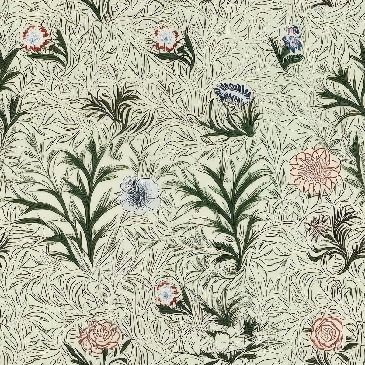 William Morris Powdered Sage large scale wallpaper pattern repeat