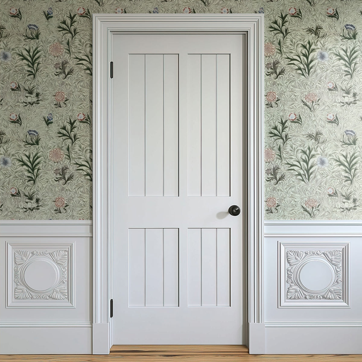 William Morris Powdered Sage large scale wallpaper in a styled room