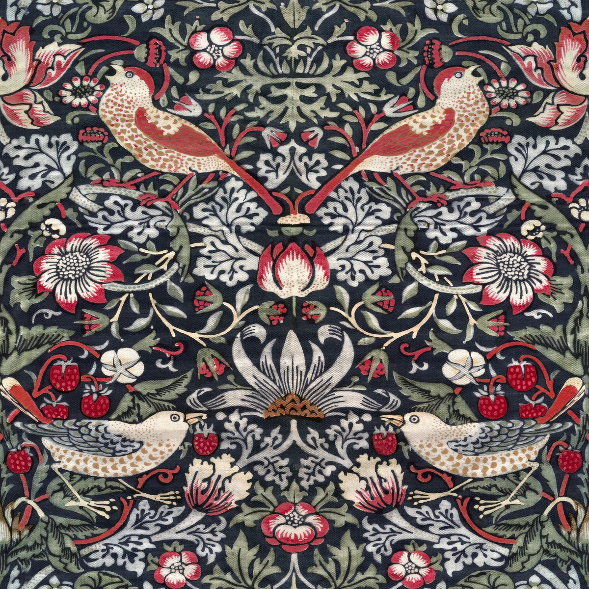 William Morris Strawberry Thief Charcoal & Cranberry wallpaper pattern repeat