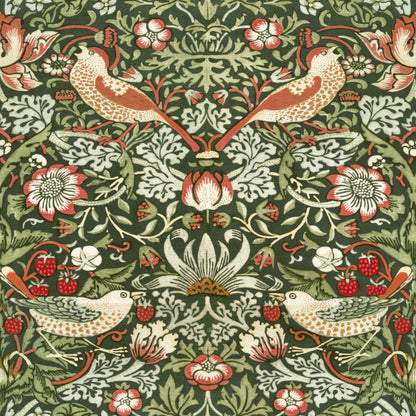 William Morris Strawberry Thief Olive & Cream wallpaper pattern repeat