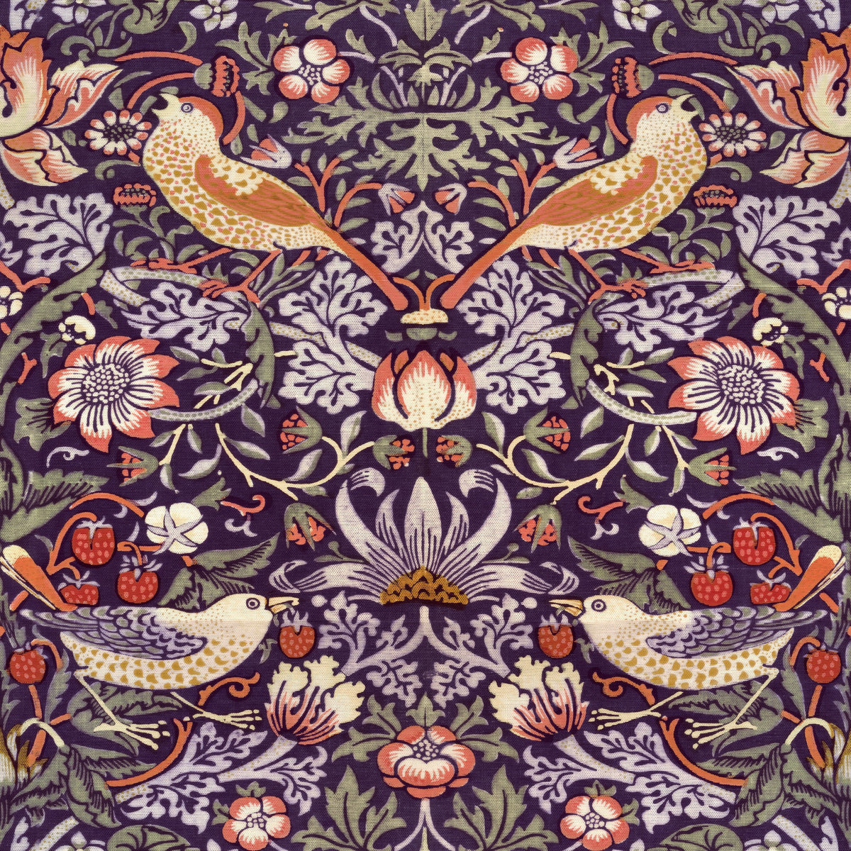 William Morris Strawberry Thief Plum & Ochre wallpaper pattern repeat