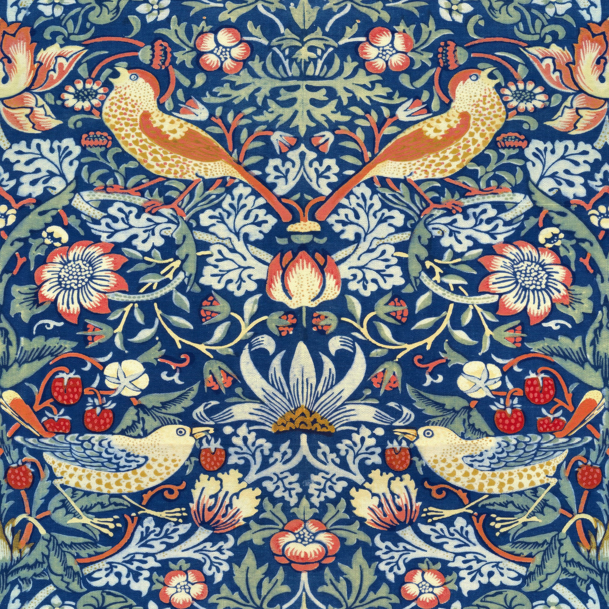 William Morris Strawberry Thief Sapphire & Butter wallpaper pattern repeat
