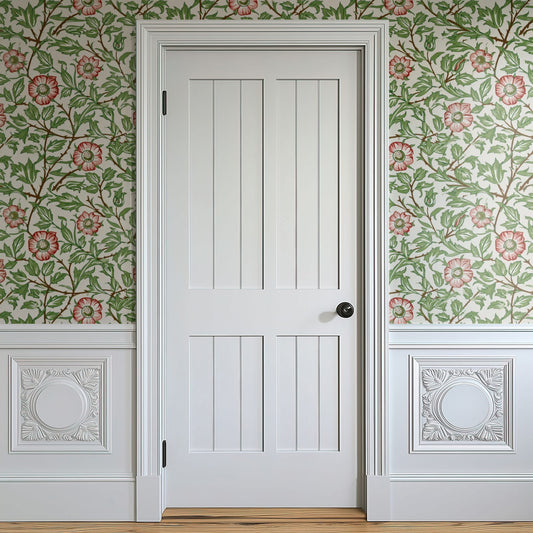 William Morris Sweet Briar Green wallpaper in a styled room