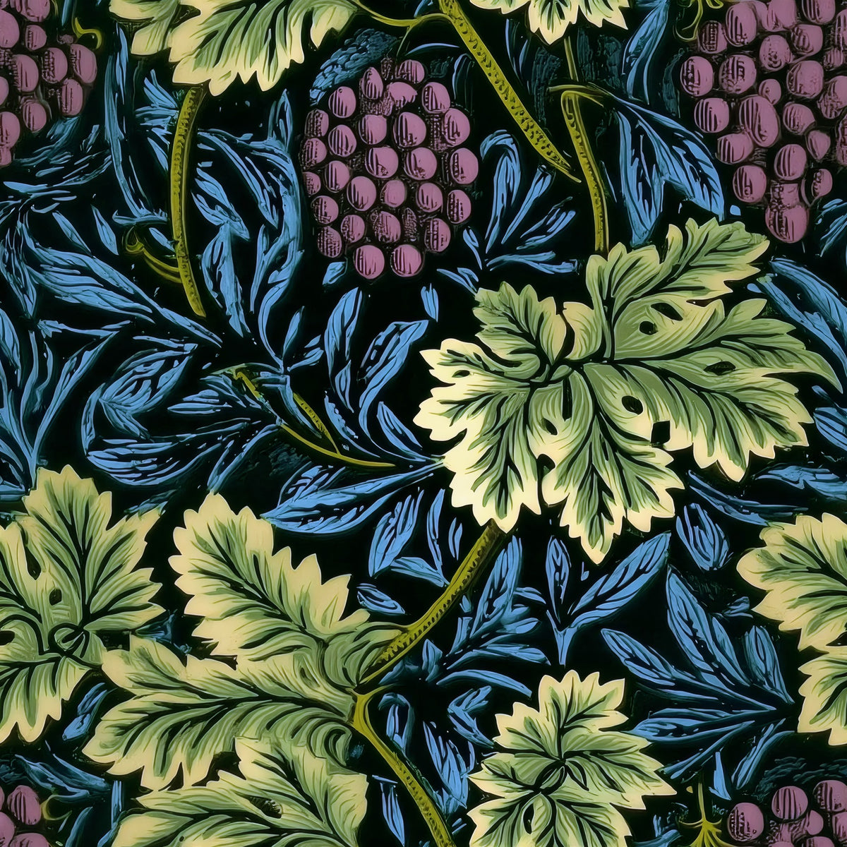 William Morris Vine Teal large scale wallpaper pattern repeat