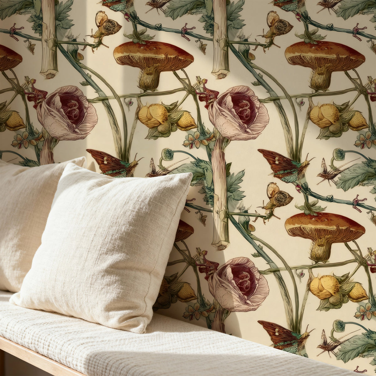 Woodland Songbird large scale wallpaper in a styled room