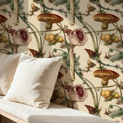 Woodland Songbird large scale wallpaper in a styled room