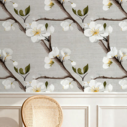 Woven Blossom large scale wallpaper in a styled room
