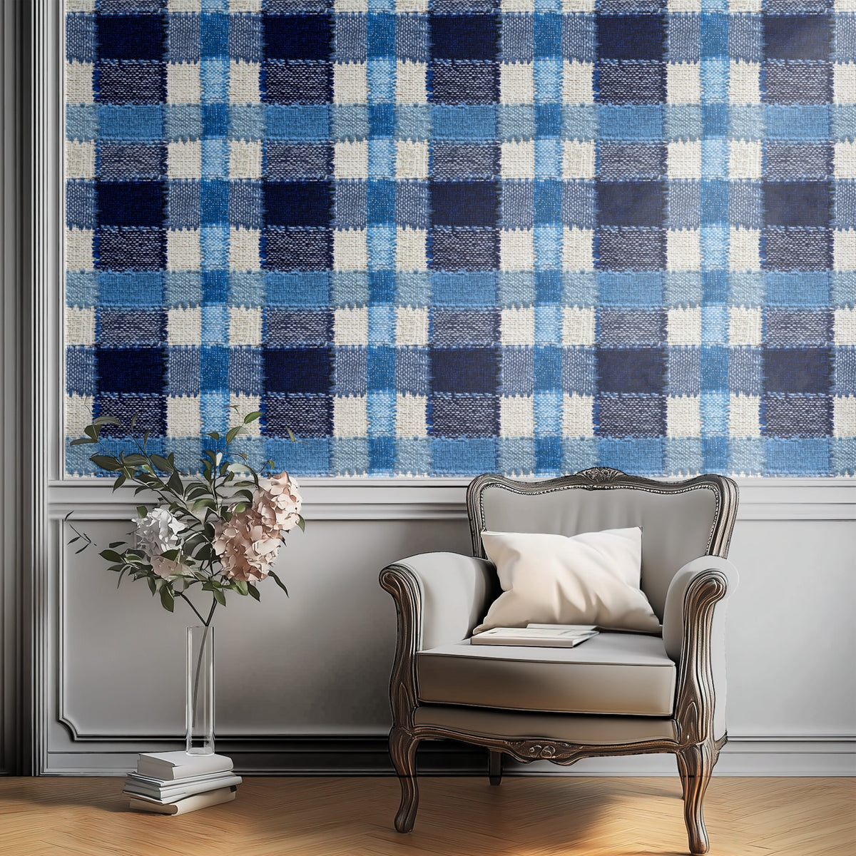 Woven Check large scale wallpaper in a styled room