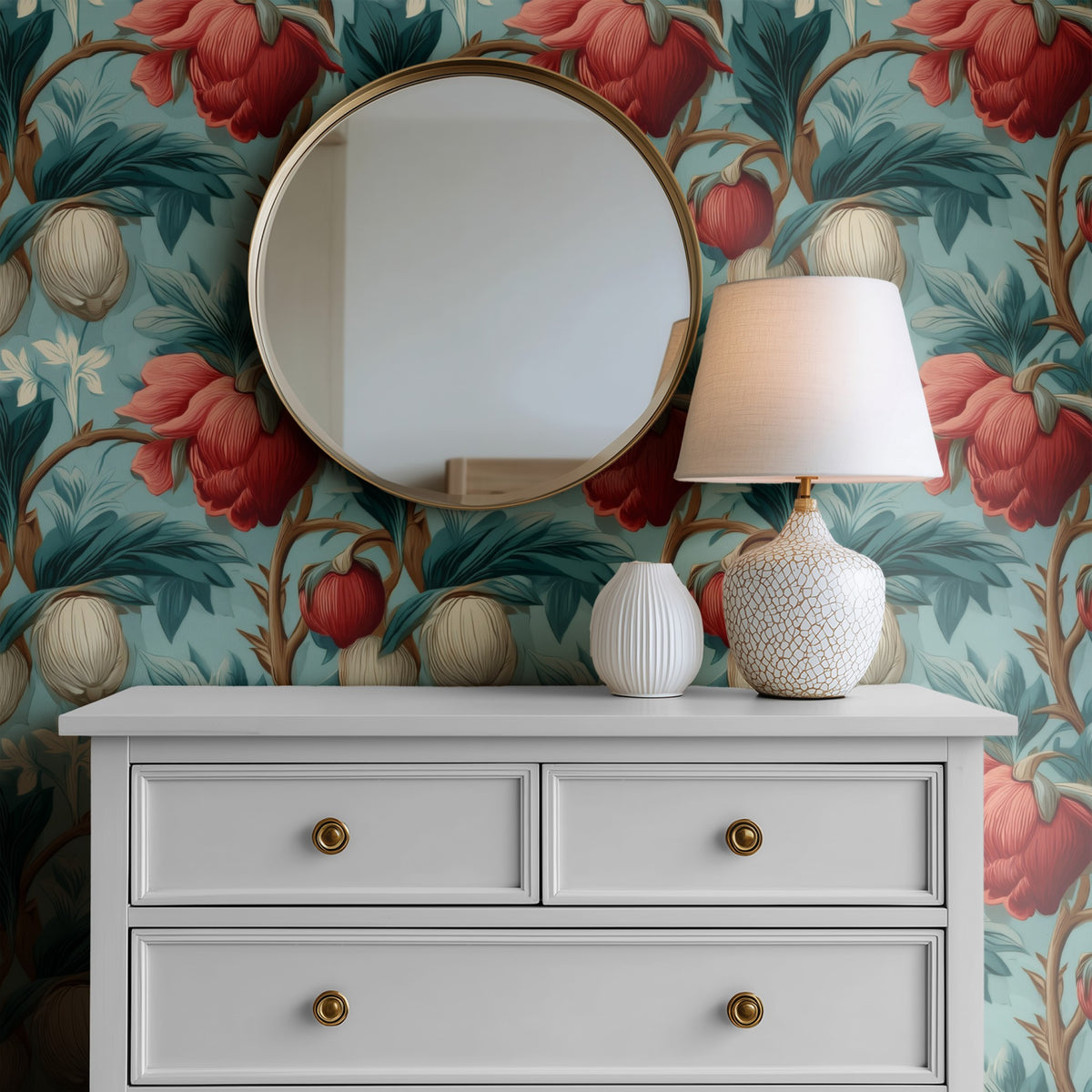 Wren Song large scale wallpaper in a styled room